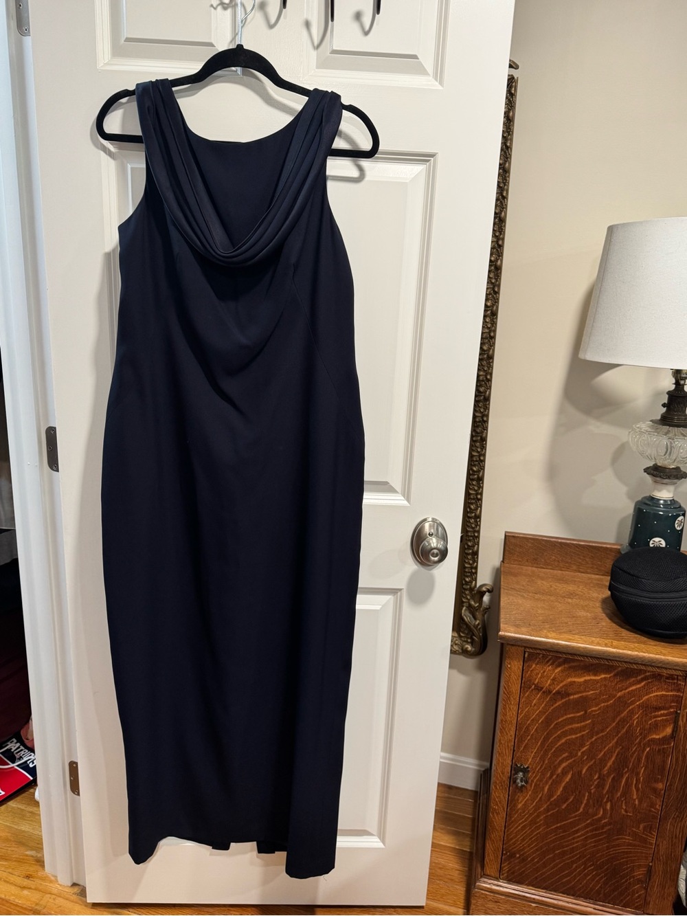 Jones New York Navy Draped Cowl-Back Maxi Dress